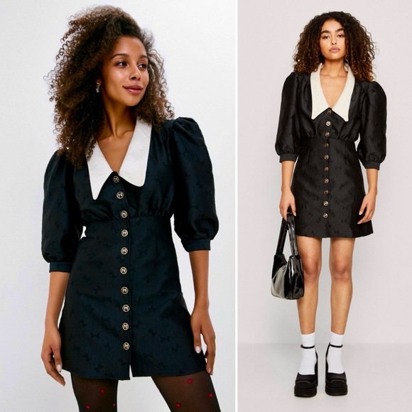 Sister Jane Pirouette Edwardian Goth Black Jacquard Mini Dress Medium Plus Size - Picture 2 of 12